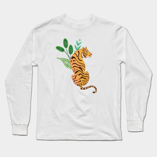 Tiger Stripes and leaves Long Sleeve T-Shirt by estudioanzol